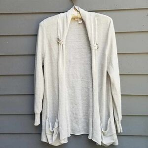 Christopher Banks Oatmeal Ramie Blend Open Front Cardigan size Large